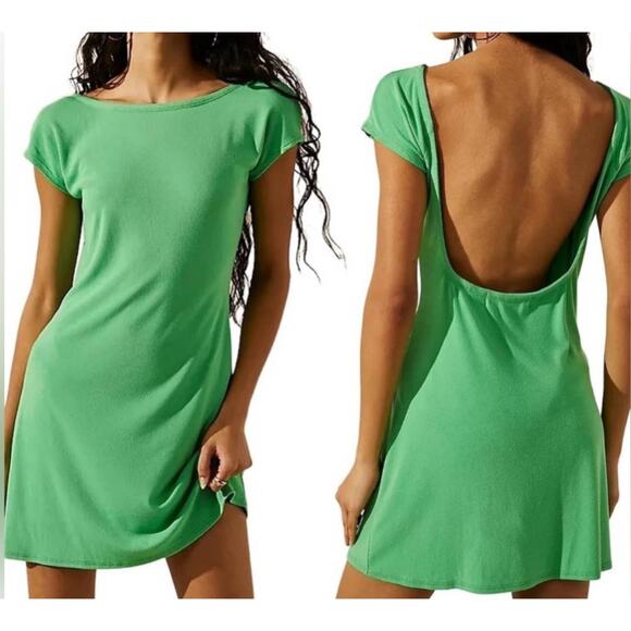 Free People Beach Green Rosalia Low Back Mini Dress/Cover Up. Size L NWOT - Picture 1 of 8